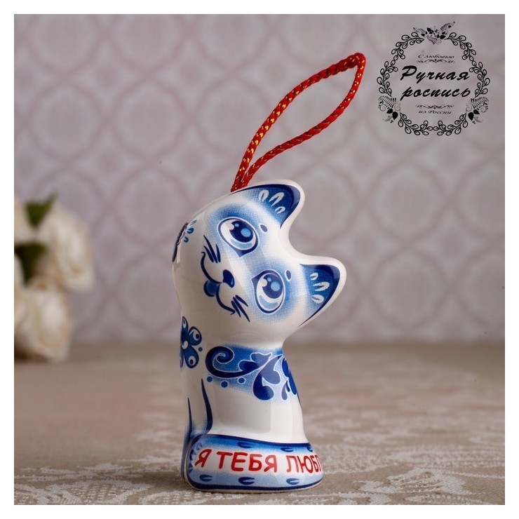 

Сувенирный колокольчик "Котёнок" №1 гжель, 6 см, Голубой