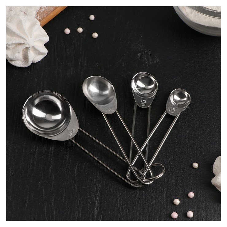 

Набор мерных ложек «Металлик», 4 шт: 1,25/2,5/5/15 мл, Серебристый