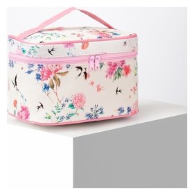 Косметичка-сумочка, отдел на молнии, с зеркалом, цвет белый с розовыми вставками и принтом 