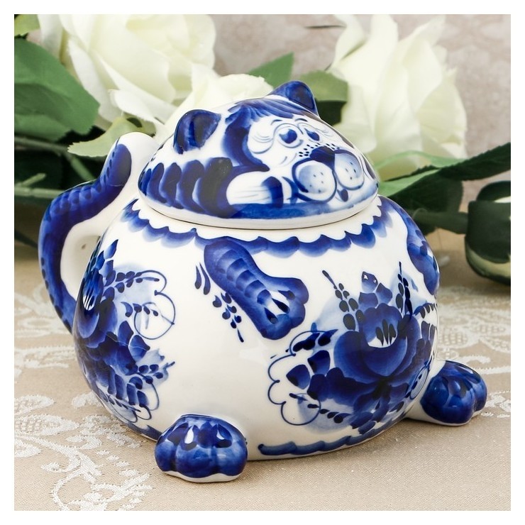 

Сахарница «Кот», гжель, Белый