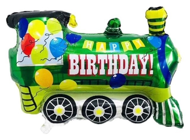 Шар фольгированный 24С днем рождения, паровозик, цвет зелёный