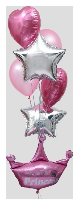 Букет из шаров «С днём рождения, принцесса», корона, цвет розовый, набор 8 шт.