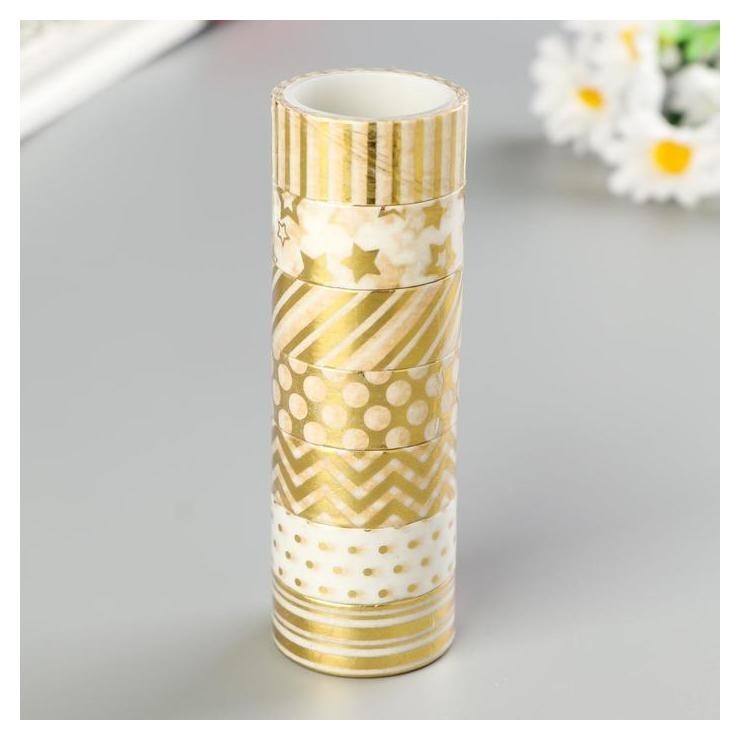 

Клейкие Washi-ленты для декора с фольгой золотистые,15 мм х 3 м (Набор 7 шт) рисовая бумага, Разноцветный