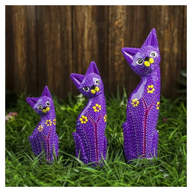 

Сувенир дерево "Кошки фиолетовые с точечной росписью" набор 3 шт H=15, 20, 24 см, Фиолетовый