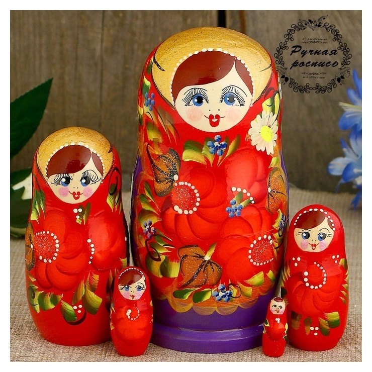 

Матрешка «Анна», красный платок, 5 кукольная, 15 см, Разноцветный