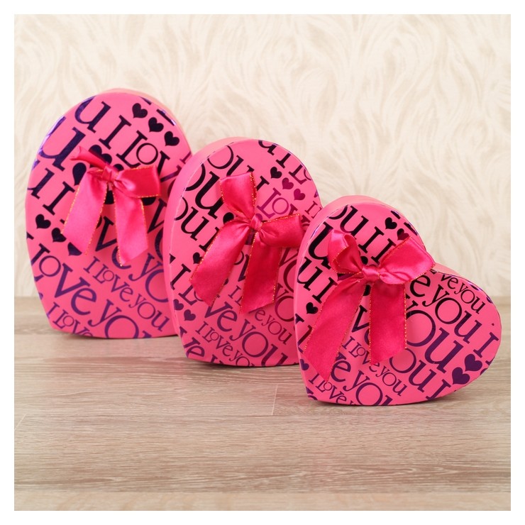 

Набор коробок 3 в 1, 22 х 21 х 9 - 19 х 17 х 5 см, I love you, Розовый
