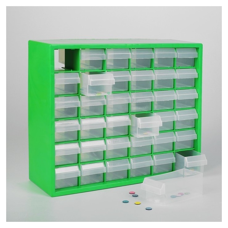 Бокс для хранения мелочей с выдвигающимися ячейками, 40 × 33 см, (1 ячейка 12 × 5,5 см), цвет зелёный