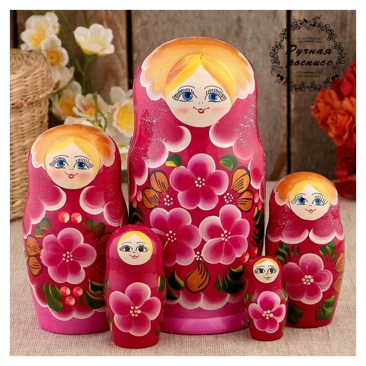 

Матрёшка «Фиалки», розовое платье, 5 кукольная, 18 см, Разноцветный