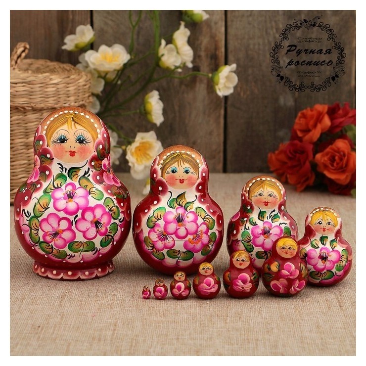 

Матрёшка «Цветочки», розовое платье, 10 кукольная, 12 см, Разноцветный