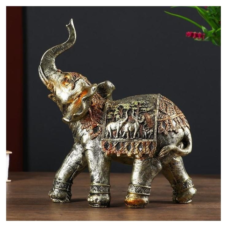 

Сувенир полистоун "Африканский слон, на попоне слоны" 23х20,5х8,5 см, Золотистый