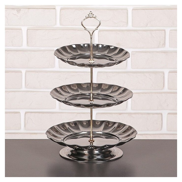 Блюдо 3 яруса, 18/20/22 см, цвет серебристый  