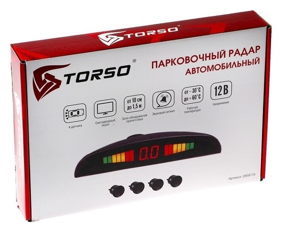Парковочная система Torso, 4 датчика, Led-экран, 12 В, датчик чёрный
