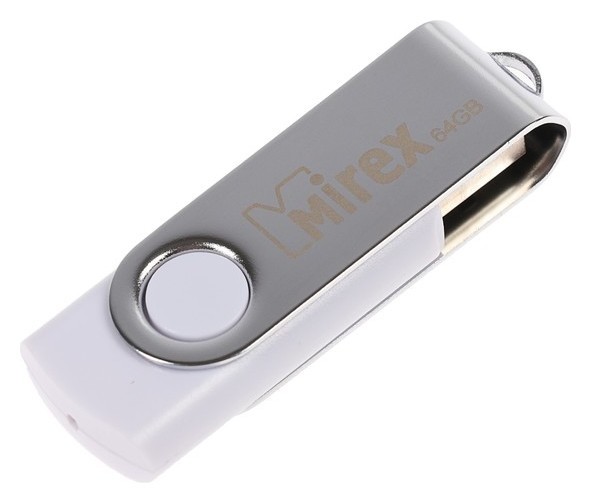 

Флешка Mirex Swivel White, 64 Гб, Usb2.0, чт до 25 мб/с, зап до 15 мб/с, белый-серый