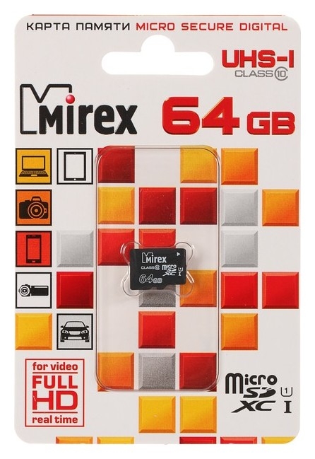 Карта памяти Mirex Microsd, 64 Гб, Sdxc, Uhs-i, класс 10