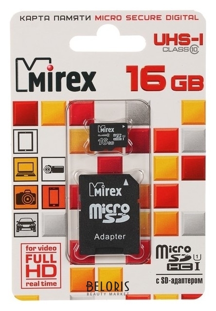 Карта памяти Mirex Microsd, 16 Гб, Sdhc, Uhs-i, класс 10, с адаптером SD Mirex