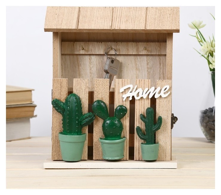 

Ключница 6 крючков Кактусы в горшочках Home 26,8х21,7х6 см