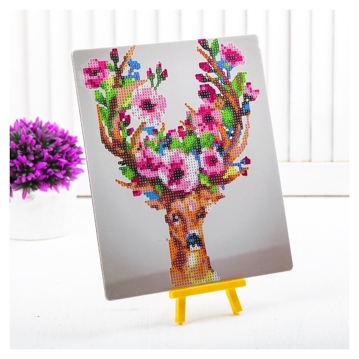 Алмазная вышивка с частичным заполнением «Олень с цветами в рогах», с подставкой, размер картины: 21 × 25 см