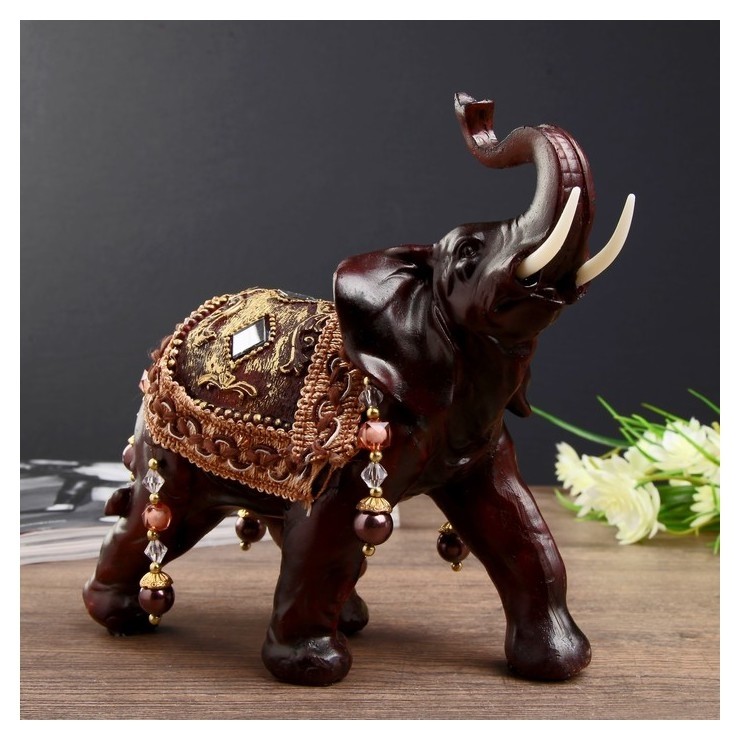 

Сувенир полистоун "Чёрный слон с попоной с бахромой" 20,5х17х8, Коричневый