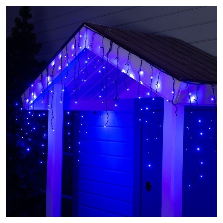 

Гирлянда "Бахрома" 3 х 0.6 м, Ip44, тёмная нить, 160 Led, свечение синее, 220 В