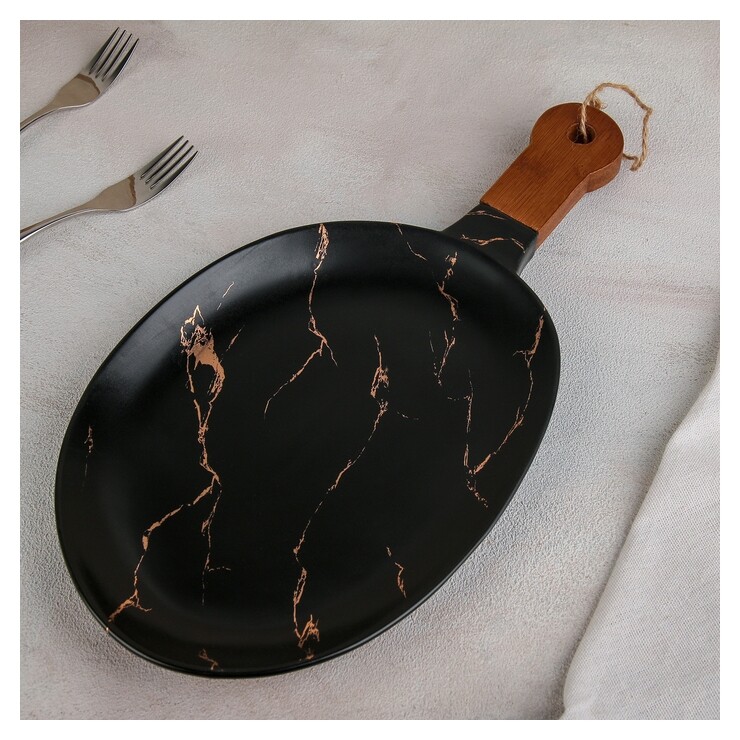 Блюдо для подачи «Марбл», 38х20х2,5 см, цвет черный  