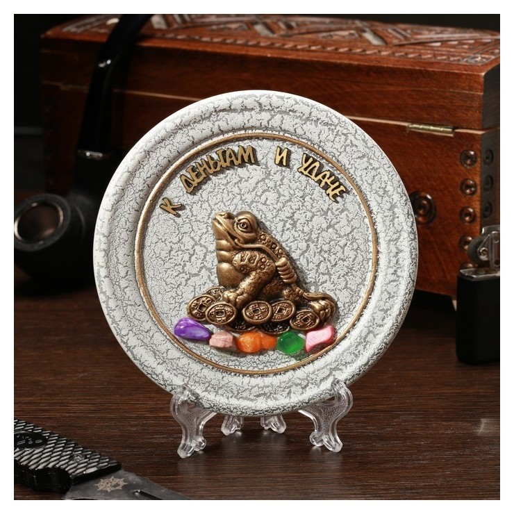 

Тарелка сувенирная "Жаба", керамика, гипс, минералы, D=11 см
