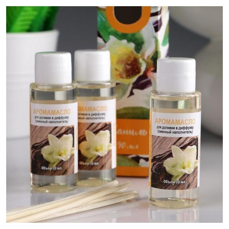 Набор аромамасел в диффузор с ротанговыми палочками Ваниль  