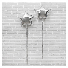 Шар фольгированный 18""звезда" с лентой из фольги, набор 2 шт., индивидуальная упаковка, цвет серебряный Страна Карнавалия
