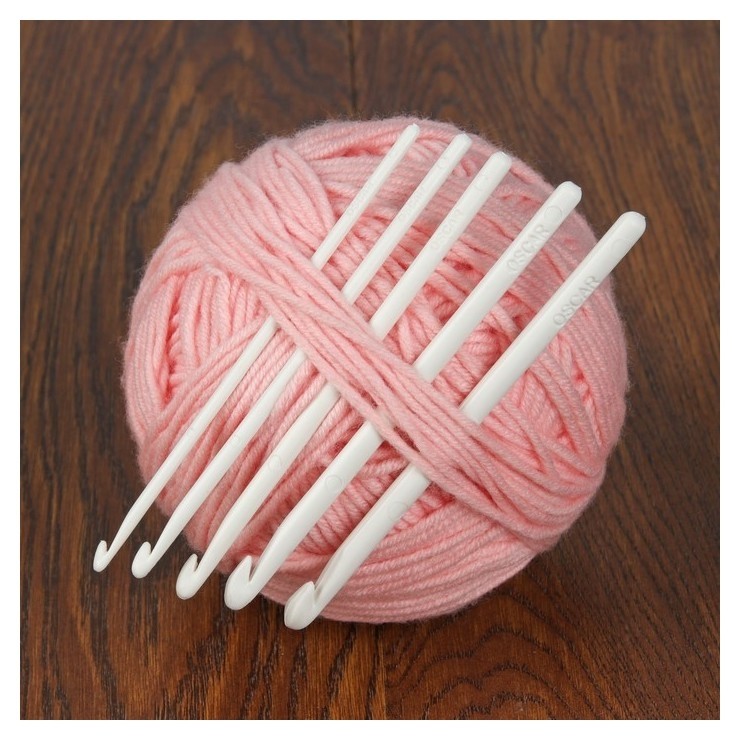 Набор крючков для вязания, D = 4-8 мм, 5 шт, цвет белый