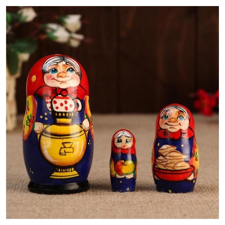 

Матрешка "Бабуля с самоваром", 3 кукольная, 10 см