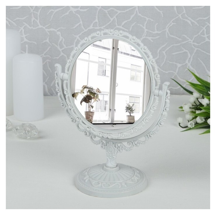 Зеркало настольное «Ажур», двустороннее, с увеличением, D зеркальной поверхности 9,5 см, цвет белый  