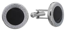 Запонки стальные "Классика" круг с эмалью, окантовка с орнаментом, цвет чёрный серебре Queen Fair