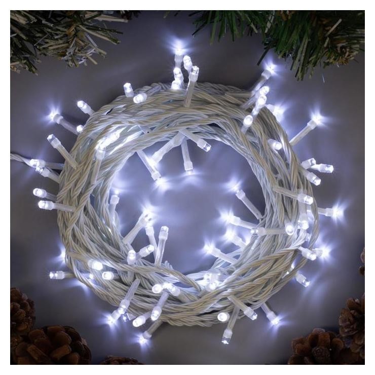 

Гирлянда "Нить" 10 м, Ip20, белая нить, 100 Led, свечение белое, 8 режимов, 220 В