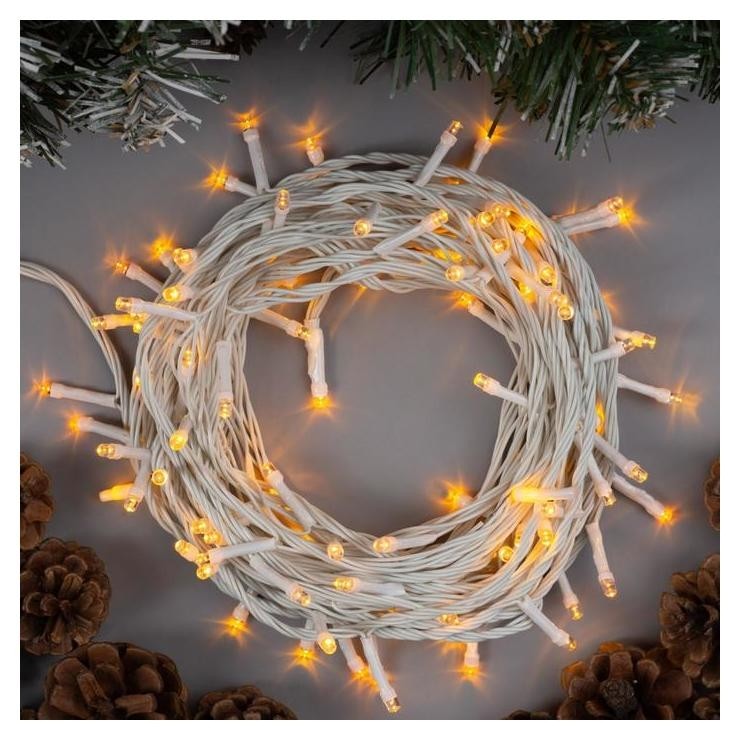 

Гирлянда "Нить" 10 м, Ip20, белая нить, 100 Led, свечение жёлтое, 8 режимов, 220 В