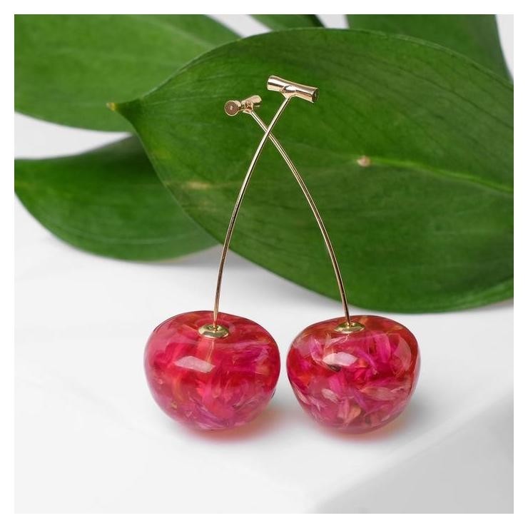 

Серьги пластик "Ягодка" черешня, в золоте, Красный