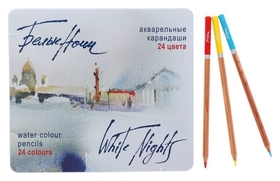 Карандаши художественные акварельные «Белые ночи», 24 цвета, в металлической коробке Невская палитра