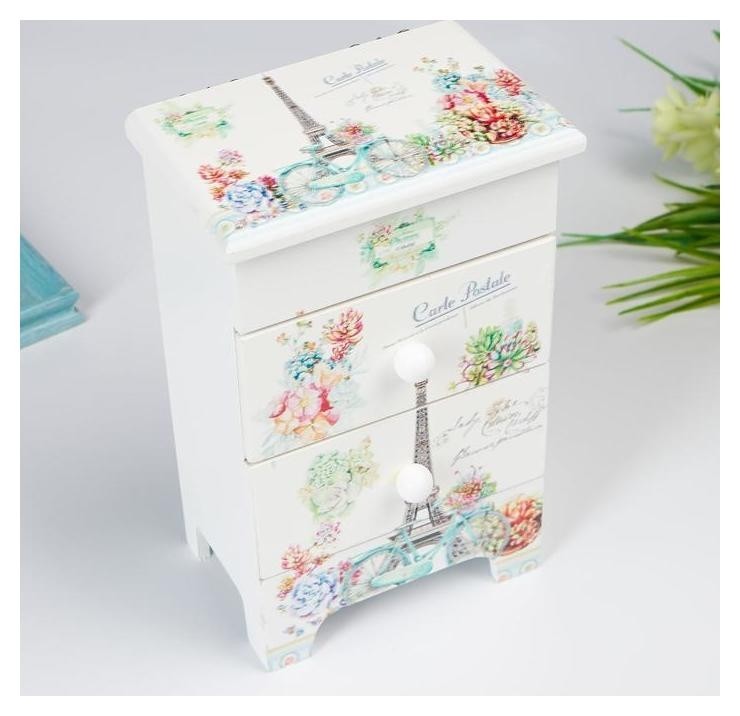 

Шкатулка дерево комод 2 ящика "Эйфелева башня и суккуленты" 18,5х7,5х11,8 см, Разноцветный