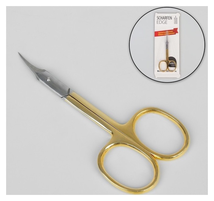 Ножницы маникюрные, для кутикулы, загнутые, узкие, 9,5 см, цвет золотистый/серебристый, Csec-503-hg-cvd