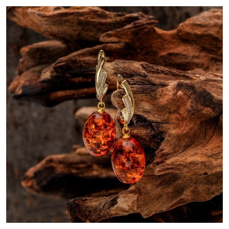 

Серьги Янтарь, цвет коньячный, английский замок, Коричневый