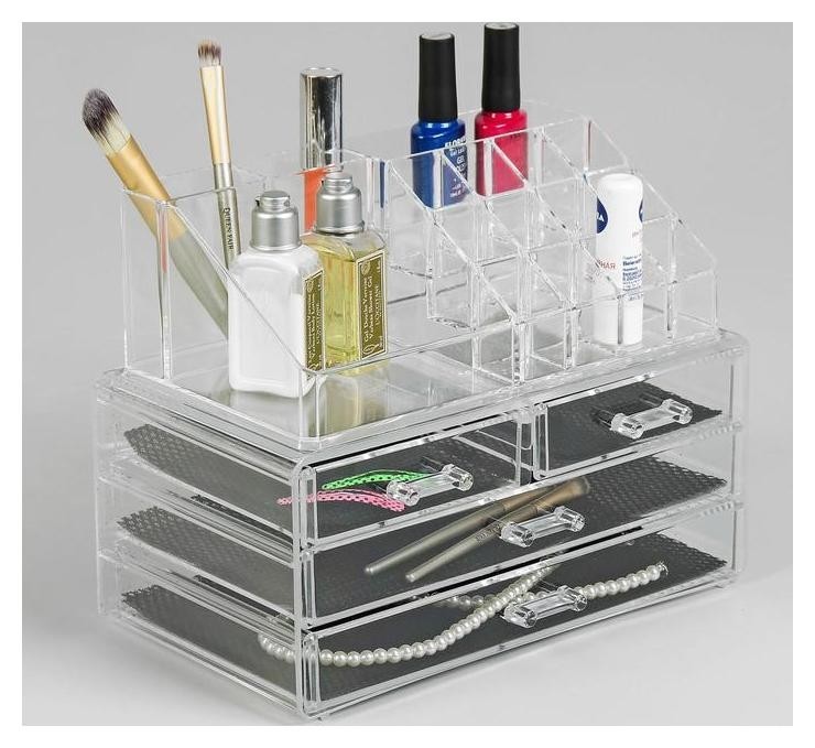 Бокс для хранения косметических принадлежностей, 20 секций, 4 ящика, цвет прозрачный  