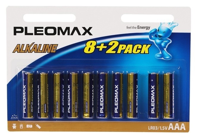 

Батарейка алкалиновая Pleomax, Aaa, Lr03-10bl, 1.5в, блистер, 8+2 шт.
