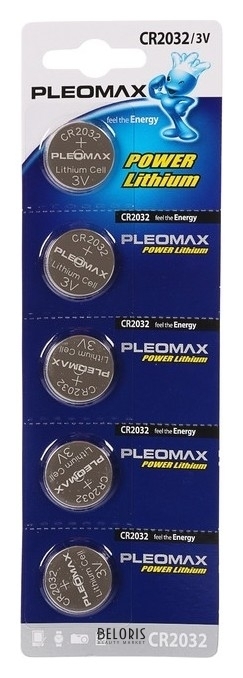 Батарейка литиевая Pleomax, Cr2032-5bl, 3В, блистер, 5 шт. Pleomax
