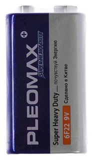 Батарейка солевая Pleomax Super Heavy Duty, 6f22-1s, 9В, крона, спайка, 1 шт. Pleomax