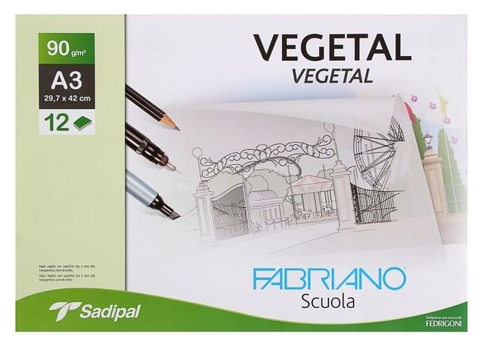 Калька для художественных работ А3 297 х 420 мм Fabriano Vegetal 12 листов 90 гм конверт 721₽