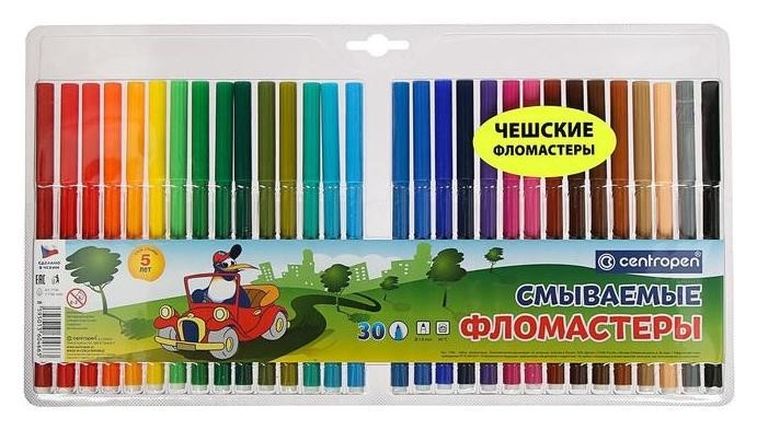 Фломастеры смываемые, 30 цветов  Centropen
