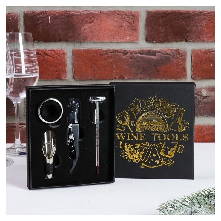 

Набор для вина в картонной коробке Wine Tools, 14 х 16 см, Чёрный