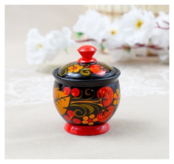 

Солонка «Ягодка», малая, с крышкой, 7×6 см, хохлома, Разноцветный