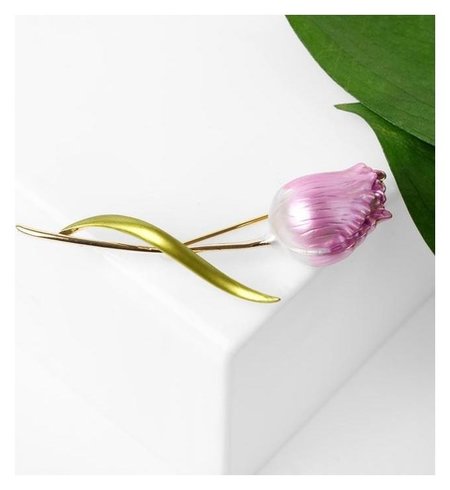 Брошь "Цветок" тюльпан пионовидный, цвет бело-розовый в золоте отзывы