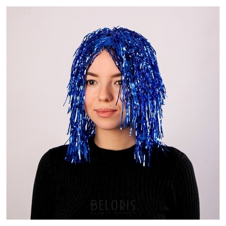 Карнавальный парик Дождь 35 см, цвет синий NNB