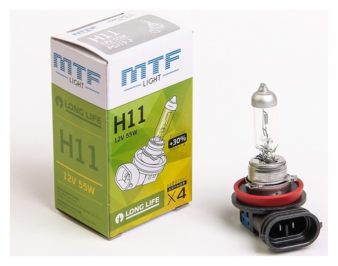 

Лампа автомобильная MTF Standard+30%, H11, 12 В, 55 Вт, Hs1211
