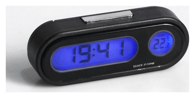 Часы - термометр автомобильные с подсветкой, черные